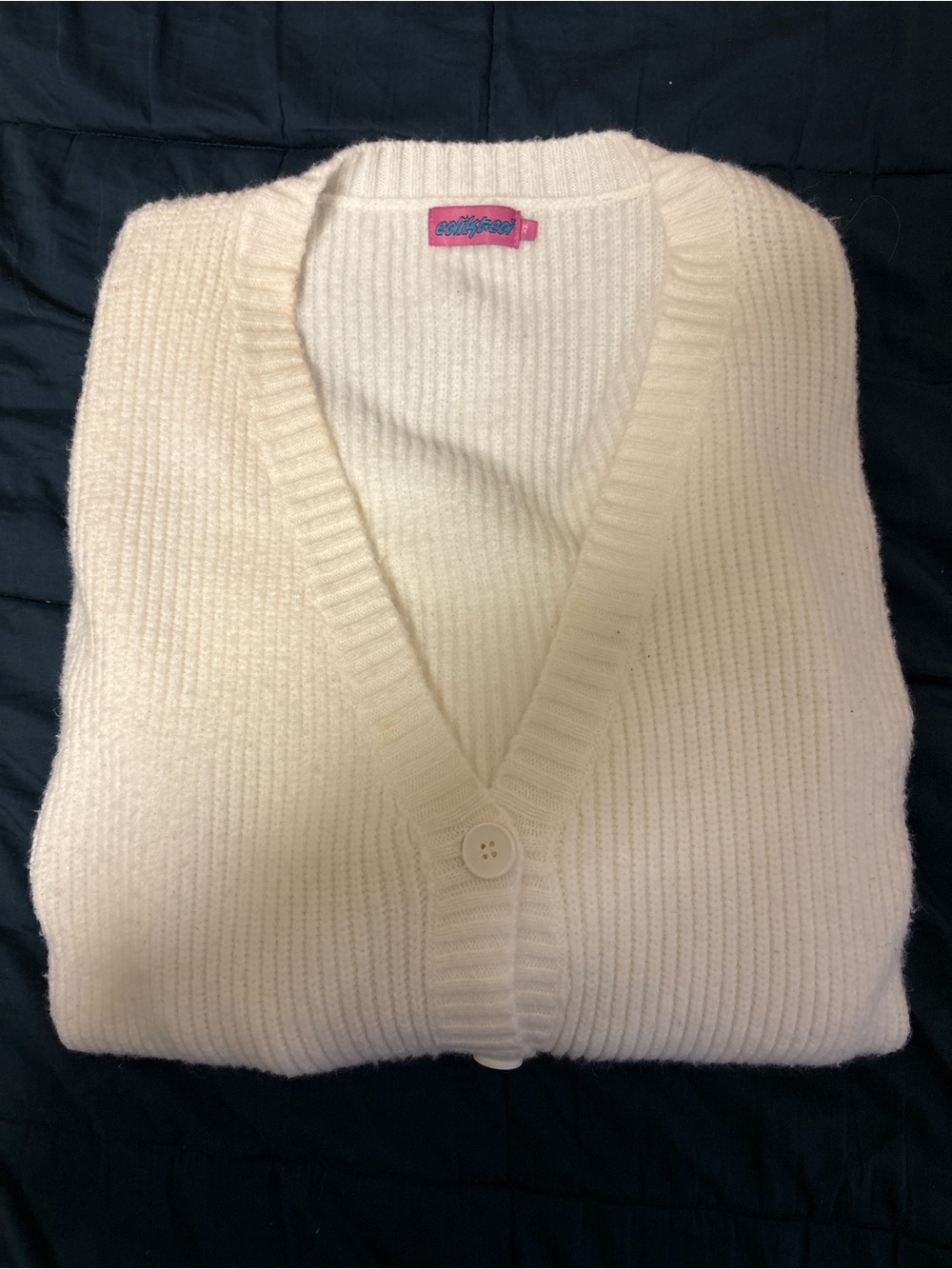 Edikted Cream Ribbed V-Neck Button Cardigan
